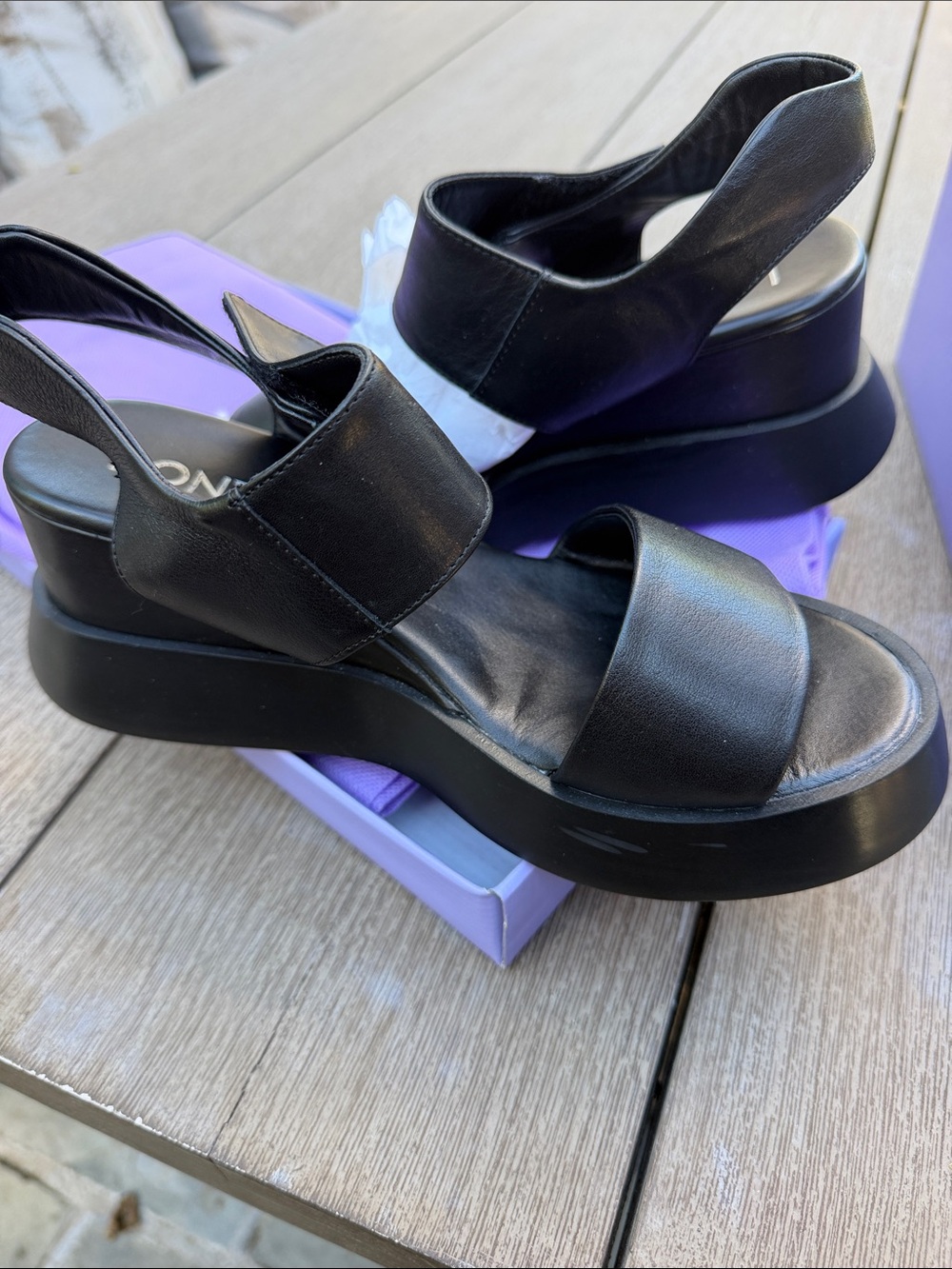 Black Platform Slingback Sandals with Chunky Sole - Women